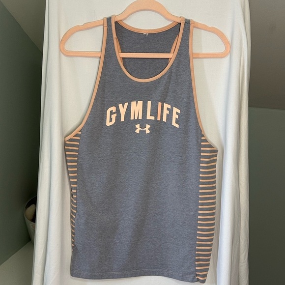 Under Armour Tops - Under Armour Gym Life Gray and light orange/peach Gym Tank Top Size Large